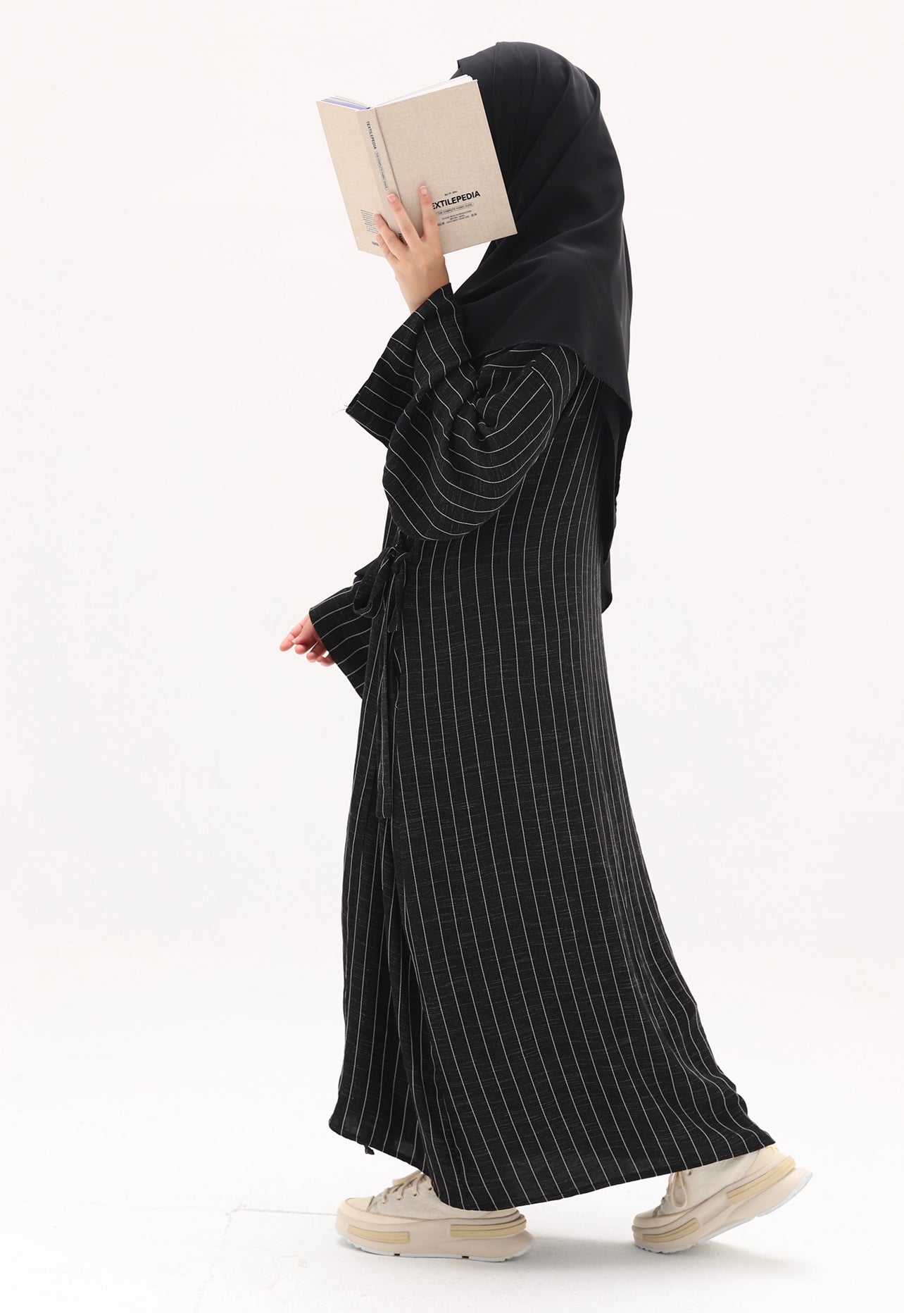 Abaya kimono à nouer en coton rayé