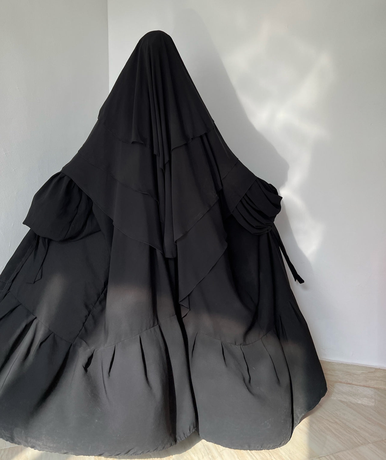 Abaya ample évasée modeste avec khimar 3 voiles noir