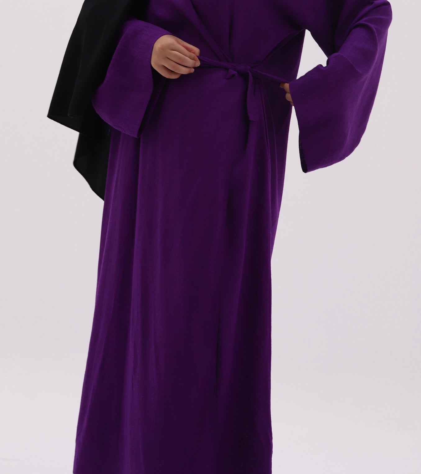 Abaya kimono à nouer en lin naturel