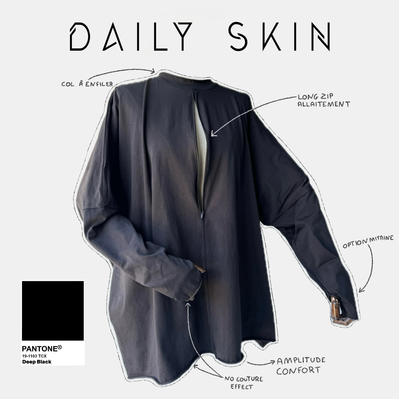 Top oversize effet seconde peau option mitaine « LE DAILY SKIN » - OUMMI BASICS