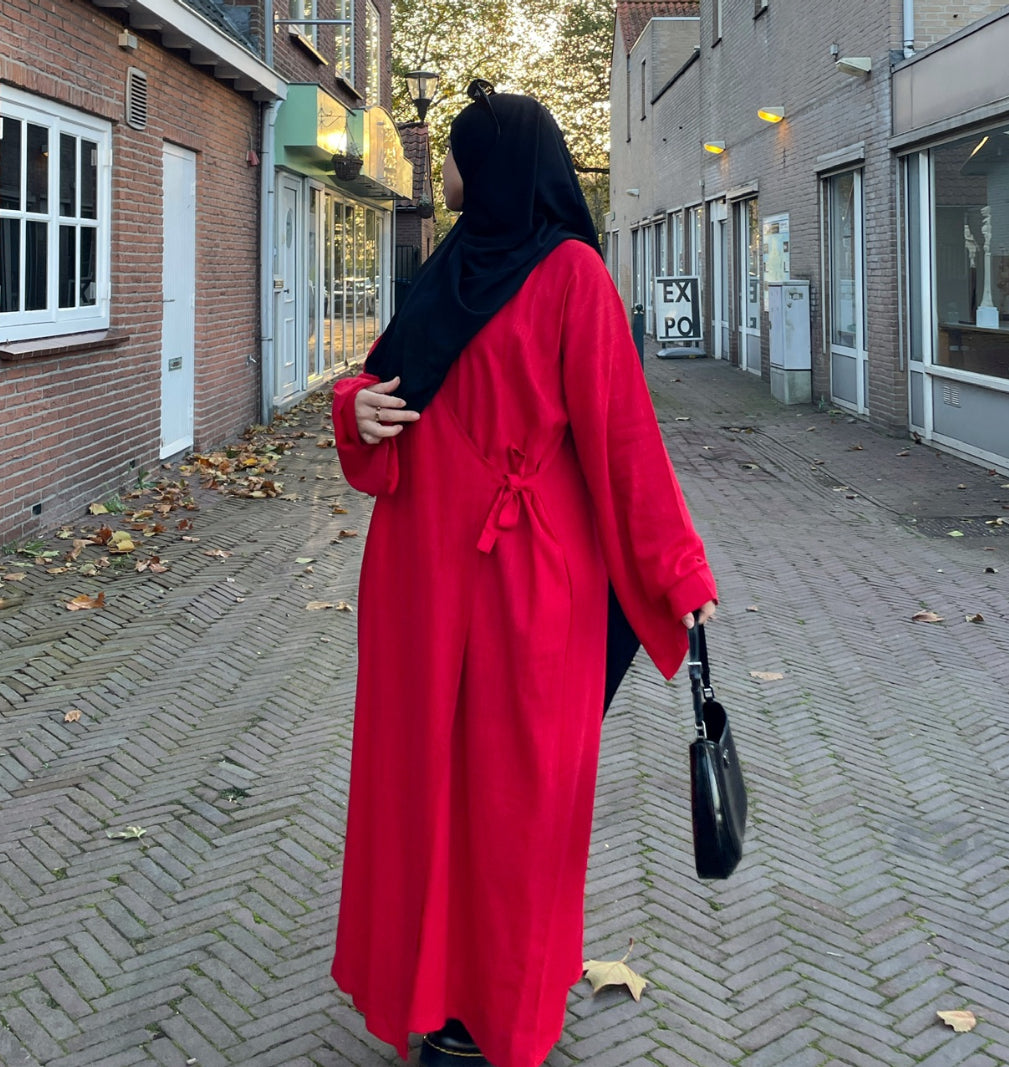 Abaya kimono à nouer en lin naturel