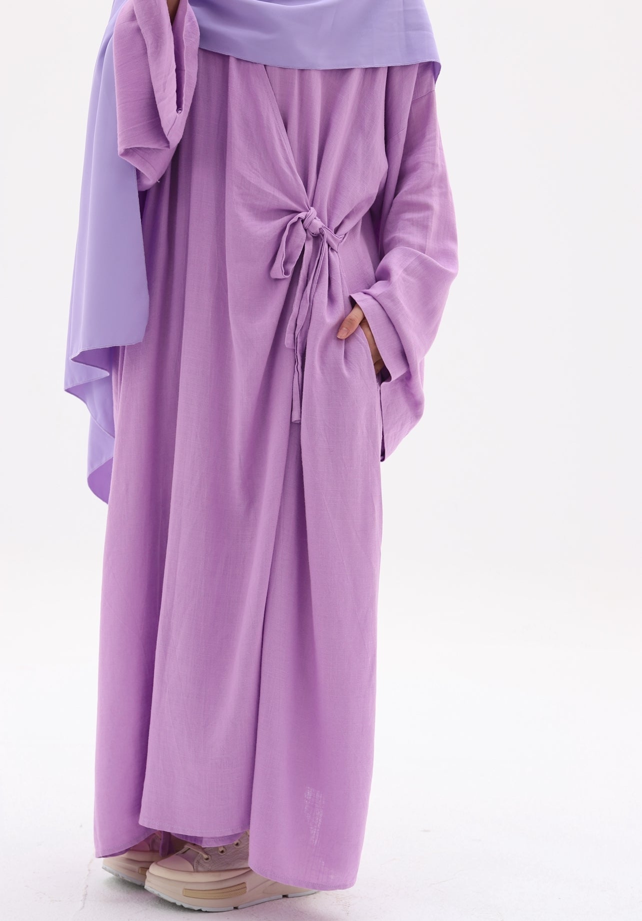 Abaya kimono à nouer en lin naturel