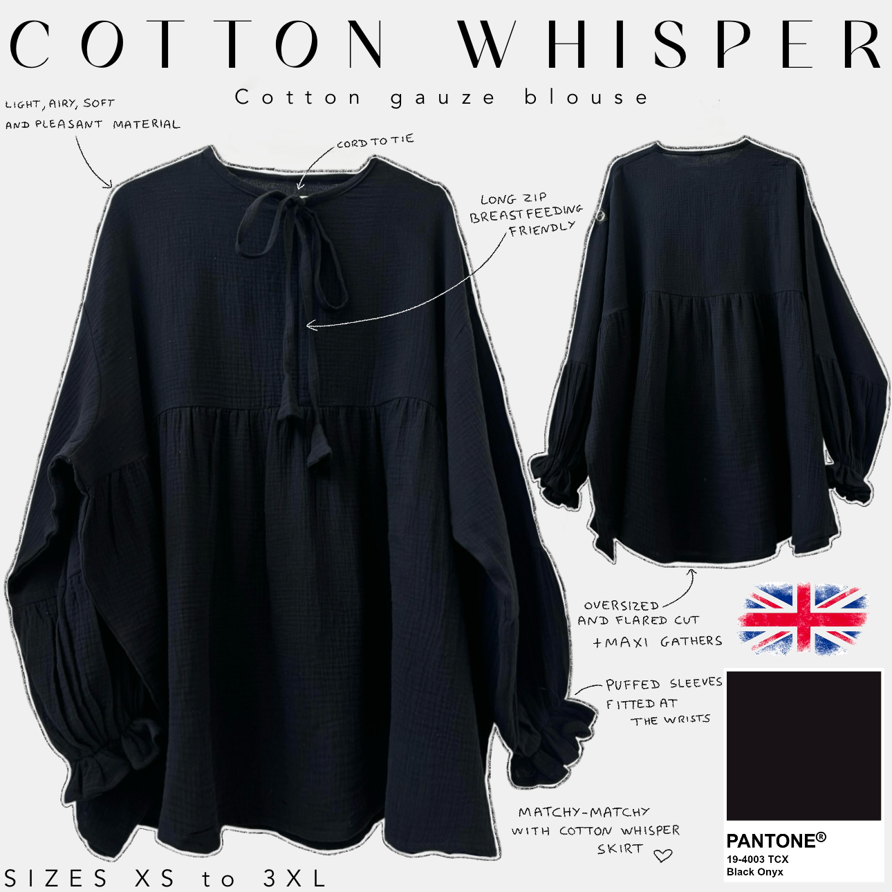 cotton gauze blouse cotton whisper black onyx