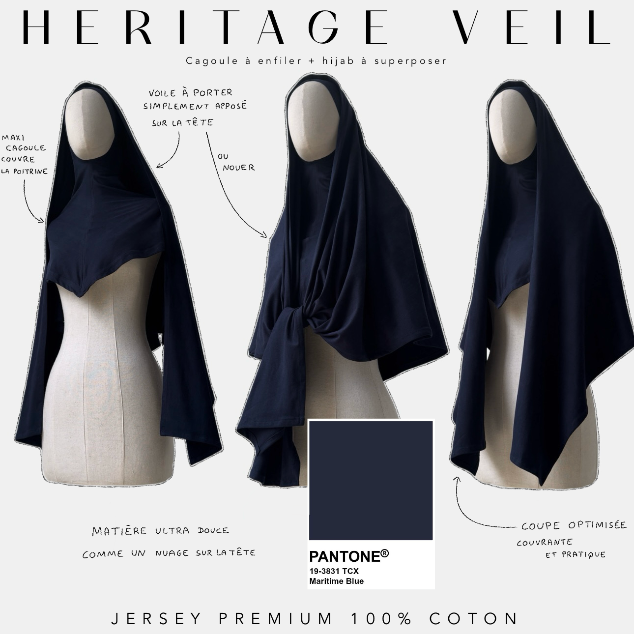 hijab cagoule en coton maritime blue
