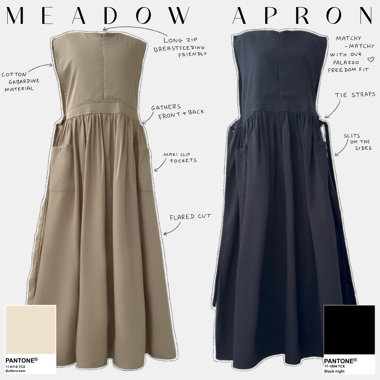 meadow apron black night & buttercream
