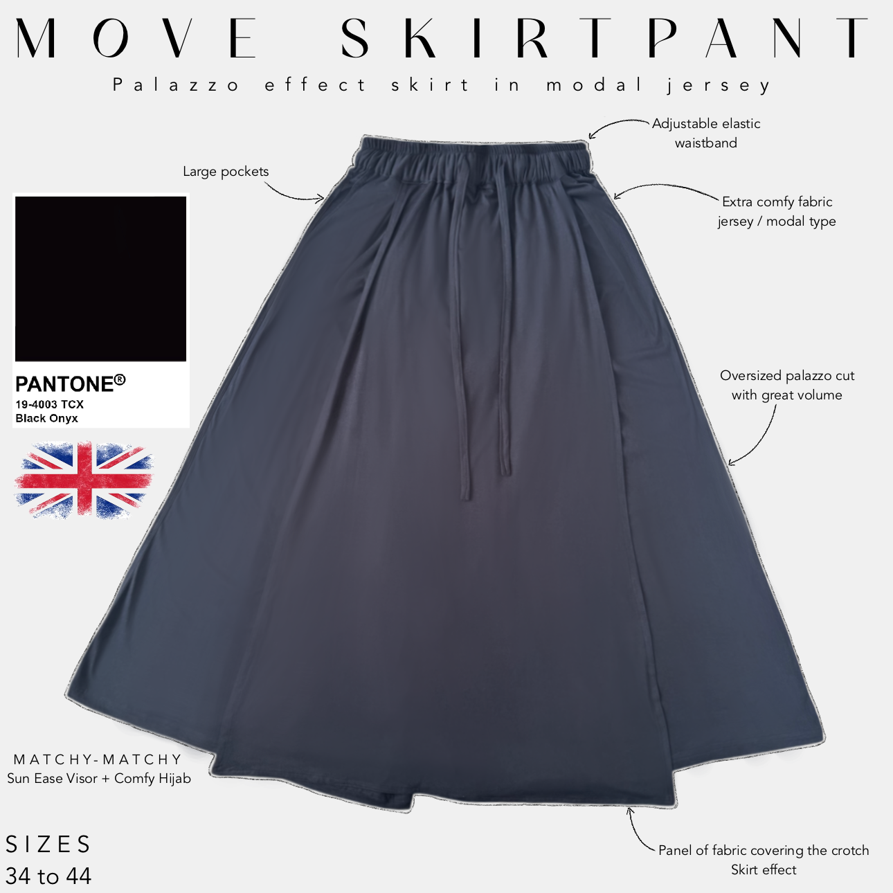 move skirt pant  palazzo effect skirt modal jersey black onyx