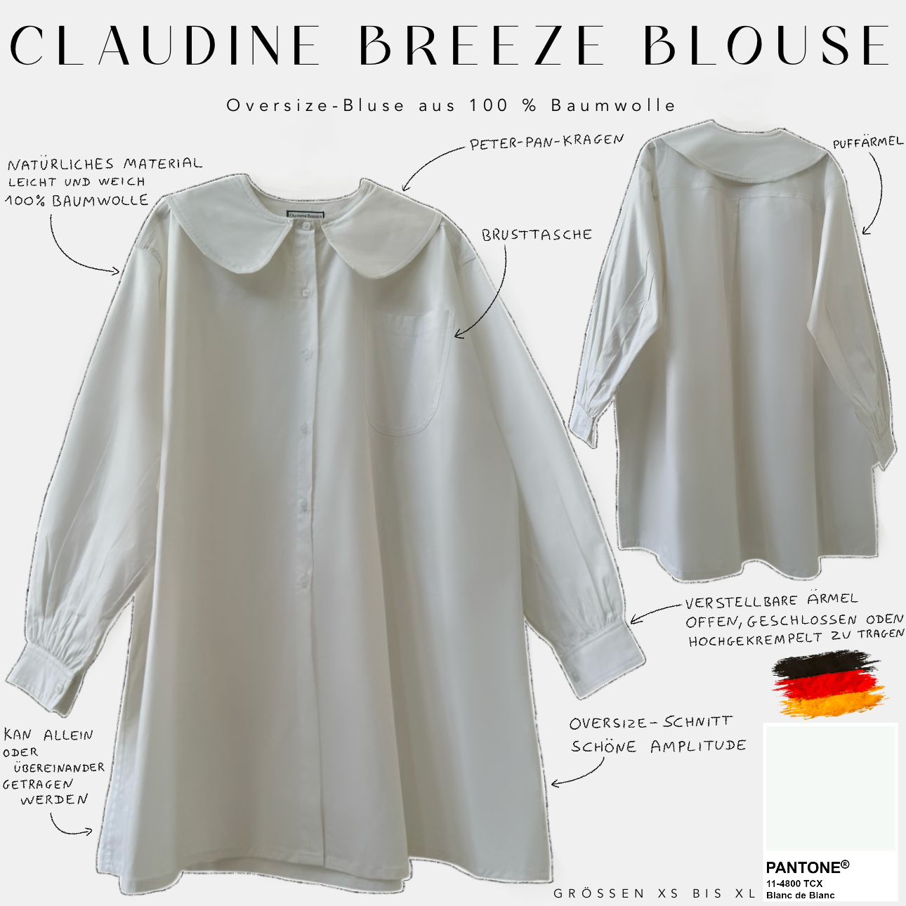 oversize - bluse aus 100% Baumwolle Claudine breeze blouse blanc de bianc