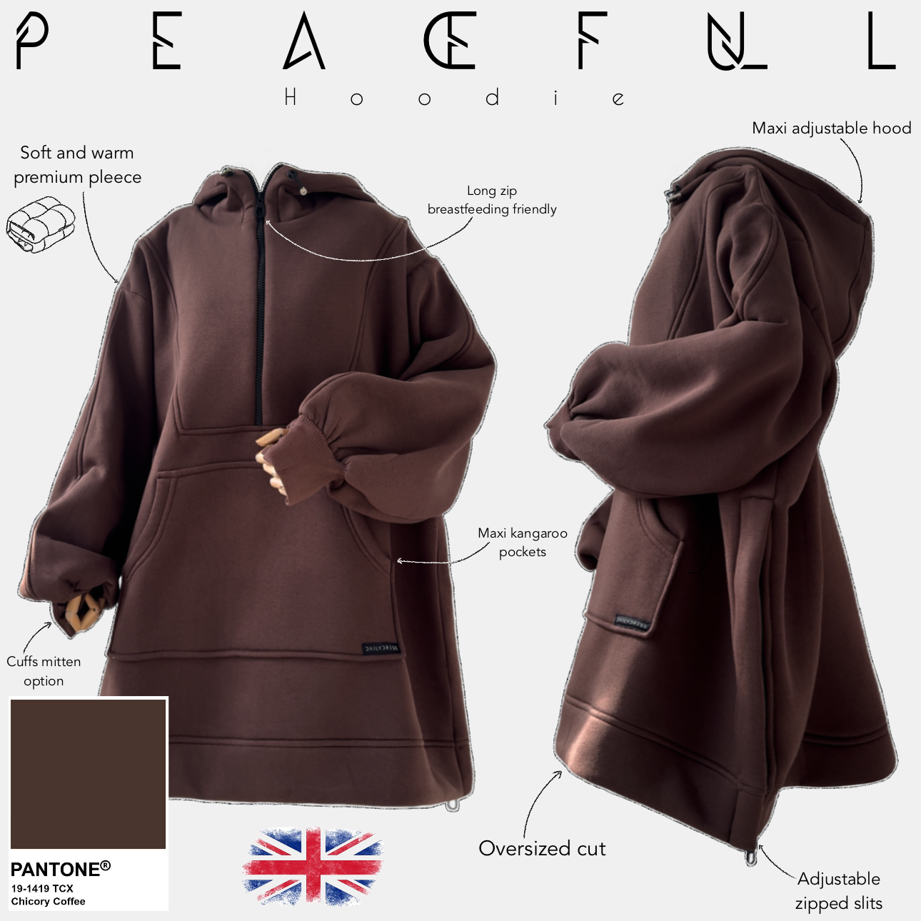 peadefull hoodie chicory  coffee