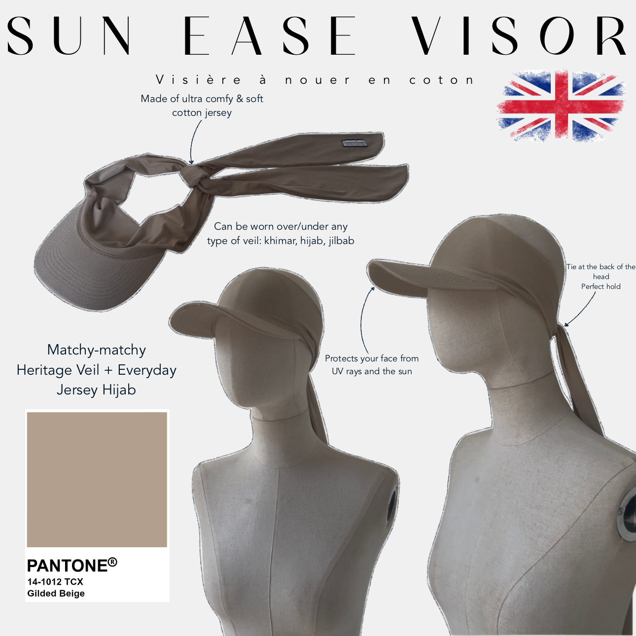 sun ease viser visière à nouer en coton gilded beige