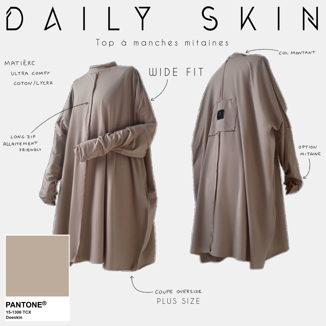 top à manches mitaines daily skin doeskin