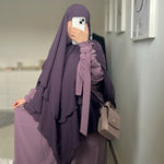 Abaya Balqis mauve et Khimar 3 voiles 