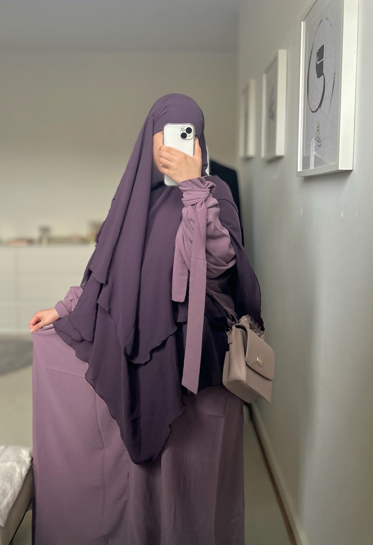 Abaya Balqis mauve et Khimar 3 voiles 