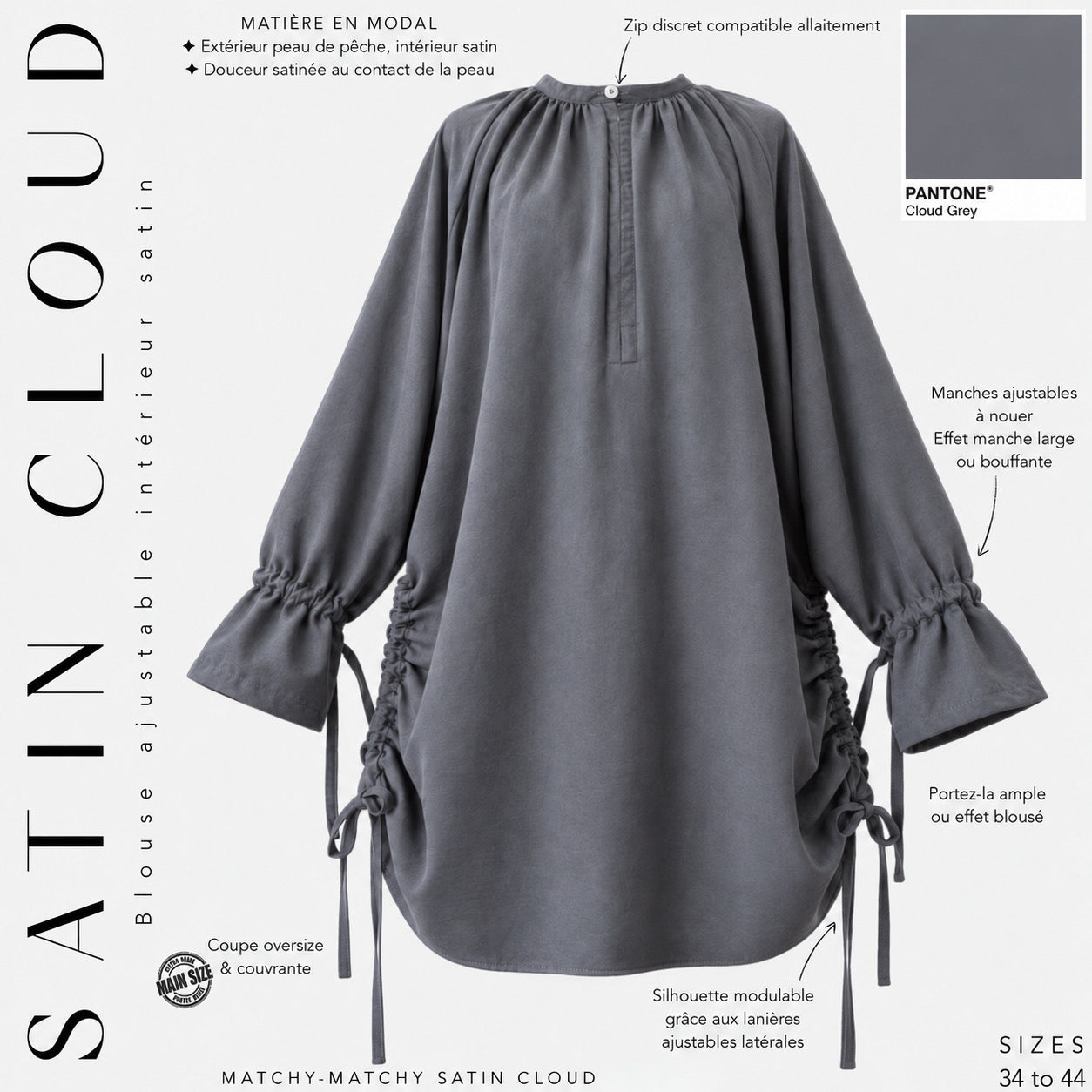 Feminine Adjustable Blouse "SATIN CLOUD BLOUSE" - OUMMI BASICS