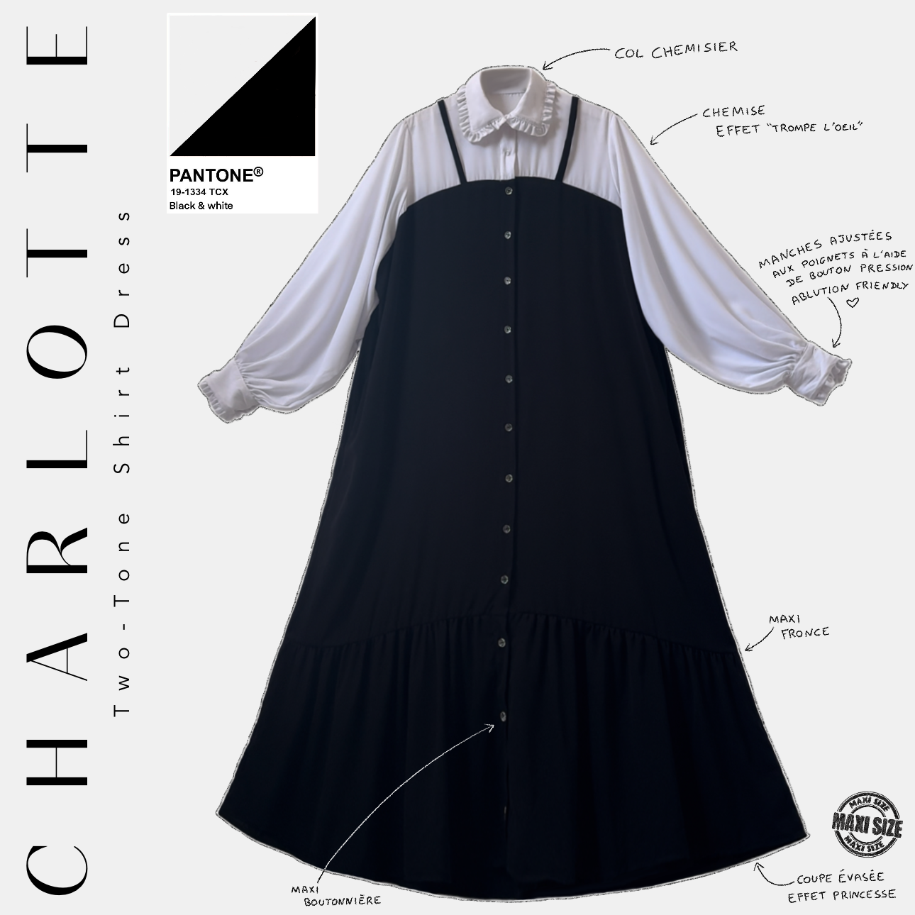 Charlotte Two - tone shirt dress black & white
