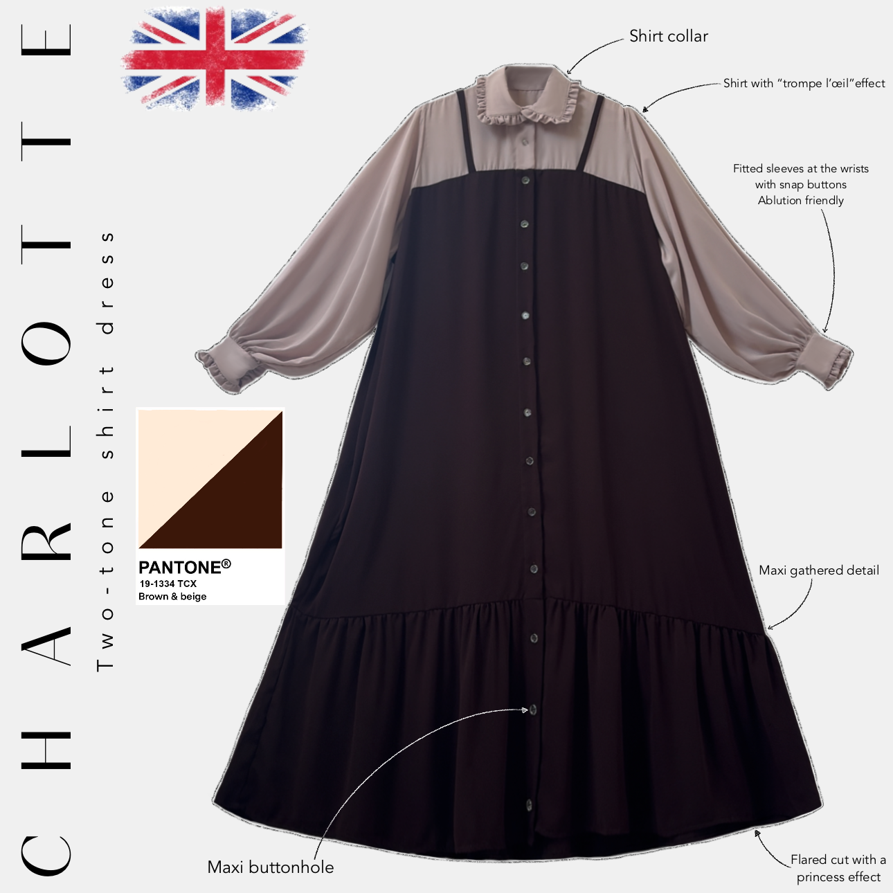 Charlotte dress brown & beige