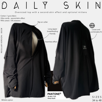 Daily skin oversized top with a second _ skin effect and optional mittens Pantone deep black 