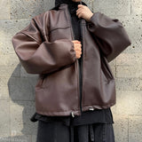 Veste oversize en cuir "LEATHER JACKET" - OUMMI BASICS