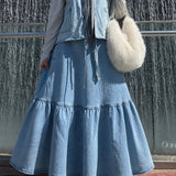Long denim skirt "GATHERED DENIM SKIRT" - OUMMI BASICS
