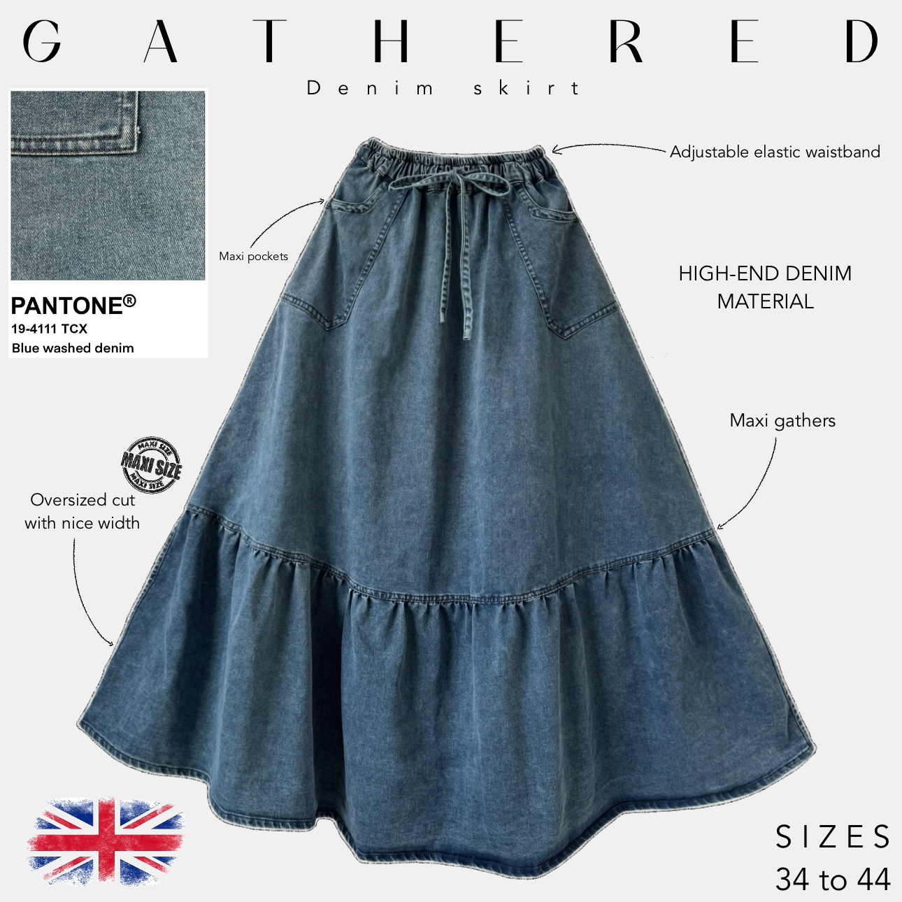 Gatherd jupe en jean froncée blue wished denim