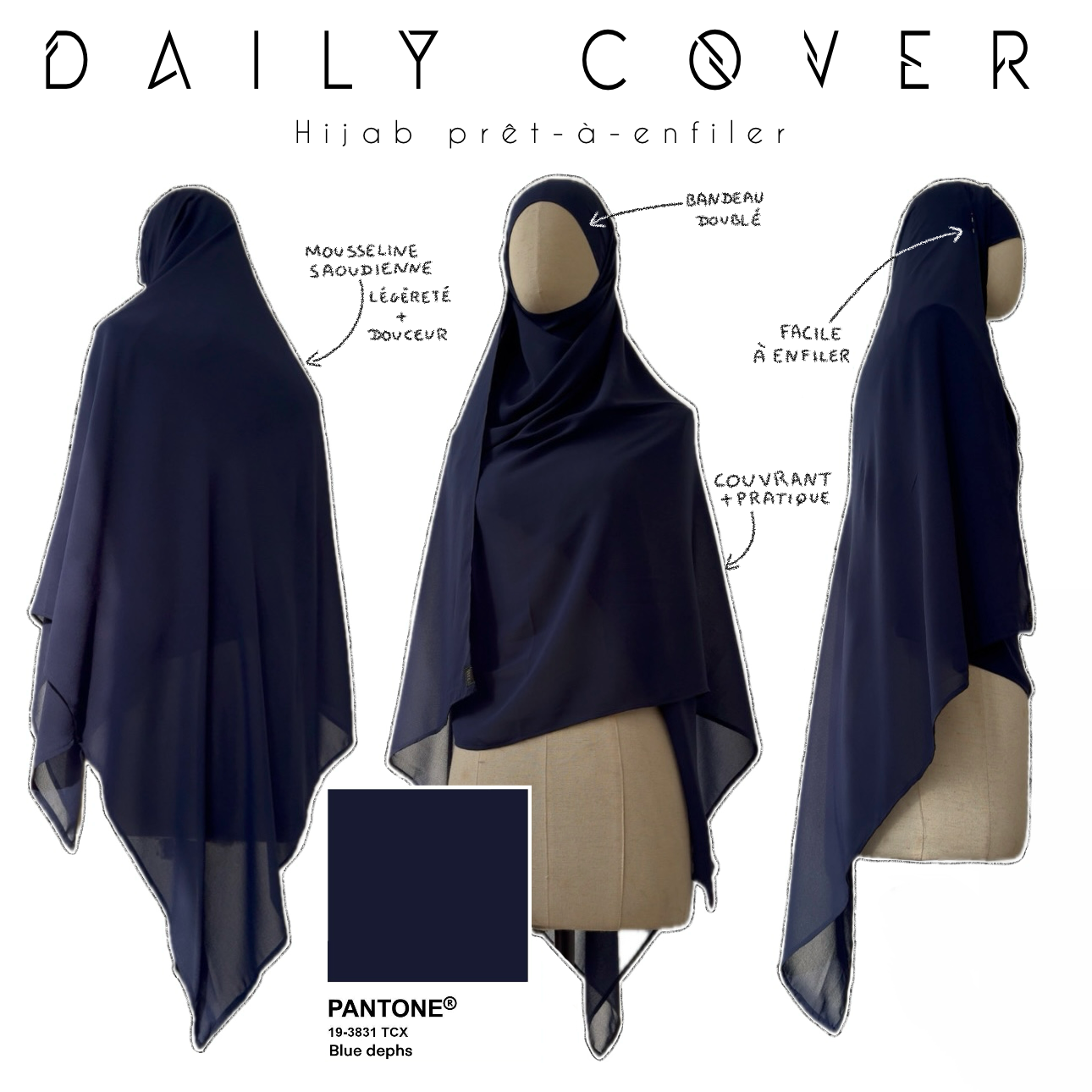 Hijab à Enfiler En Crêpe Mousseline Avec Bonnet Intégré – Confortable, Pratique, Pour Tous Les Jours