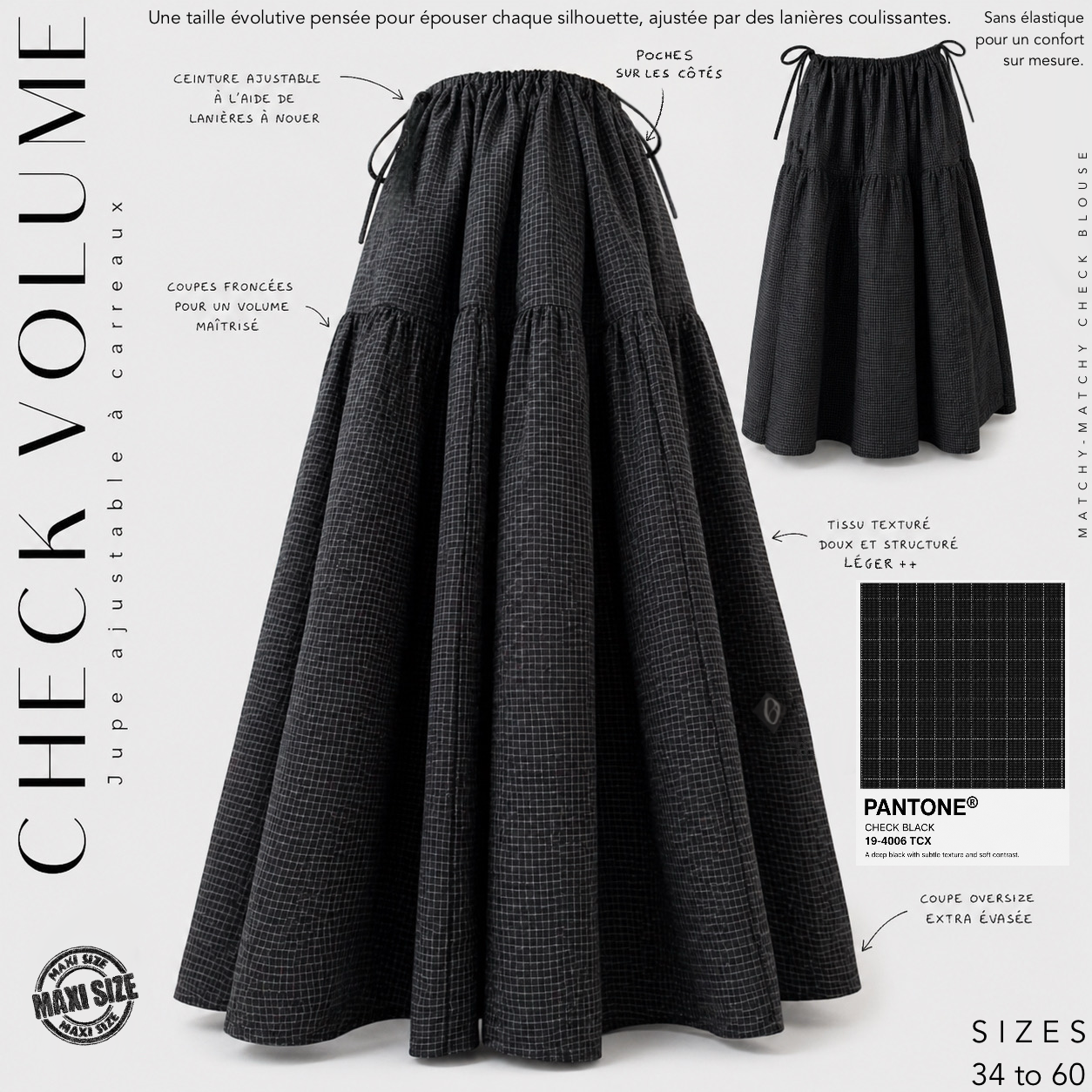 Jupe évolutive ajustable à carreaux « CHECK VOLUME SKIRT » - OUMMI BASICS