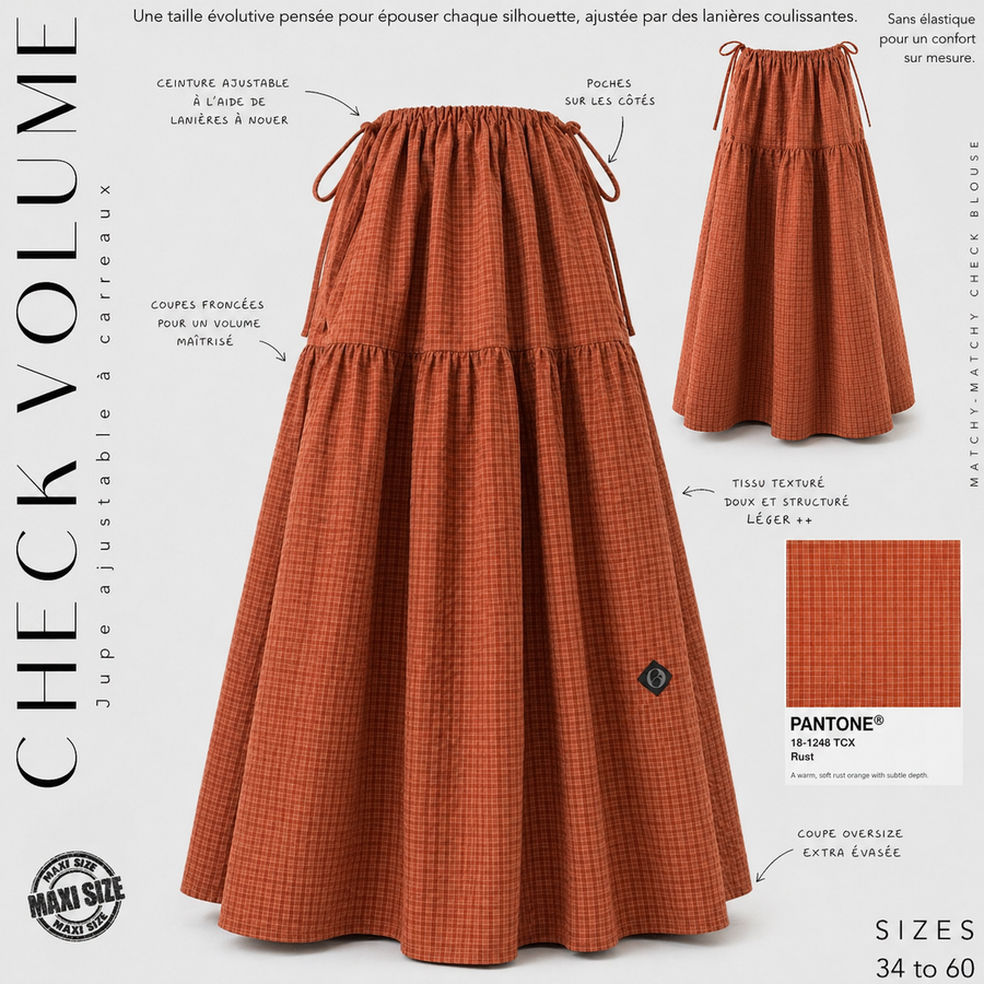 Jupe évolutive ajustable à carreaux « CHECK VOLUME SKIRT » - OUMMI BASICS