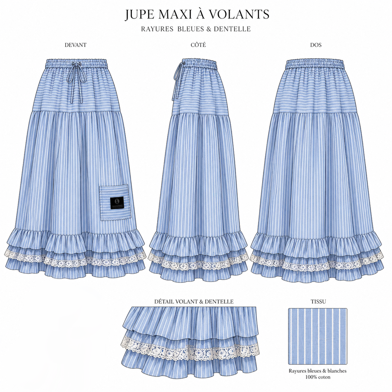 Jupe maxi à volants et rayures « NATURAL GRACE SKIRT » - OUMMI BASICS