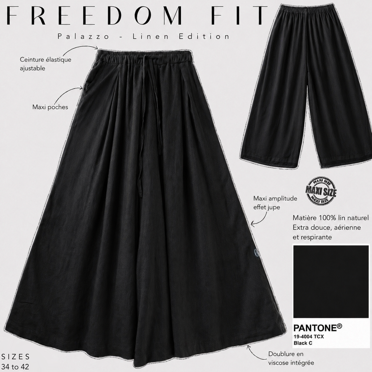Pantalon palazzo femme en lin "FREEDOM FIT" - OUMMI BASICS