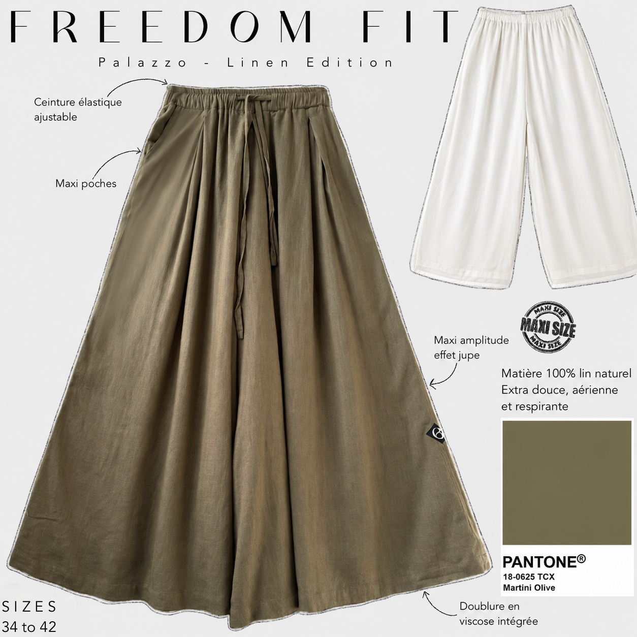 Pantalon palazzo femme en lin "FREEDOM FIT" - OUMMI BASICS