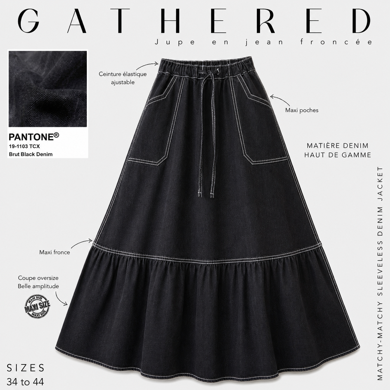 Jupe longue en jean « GATHERED DENIM SKIRT » - OUMMI BASICS