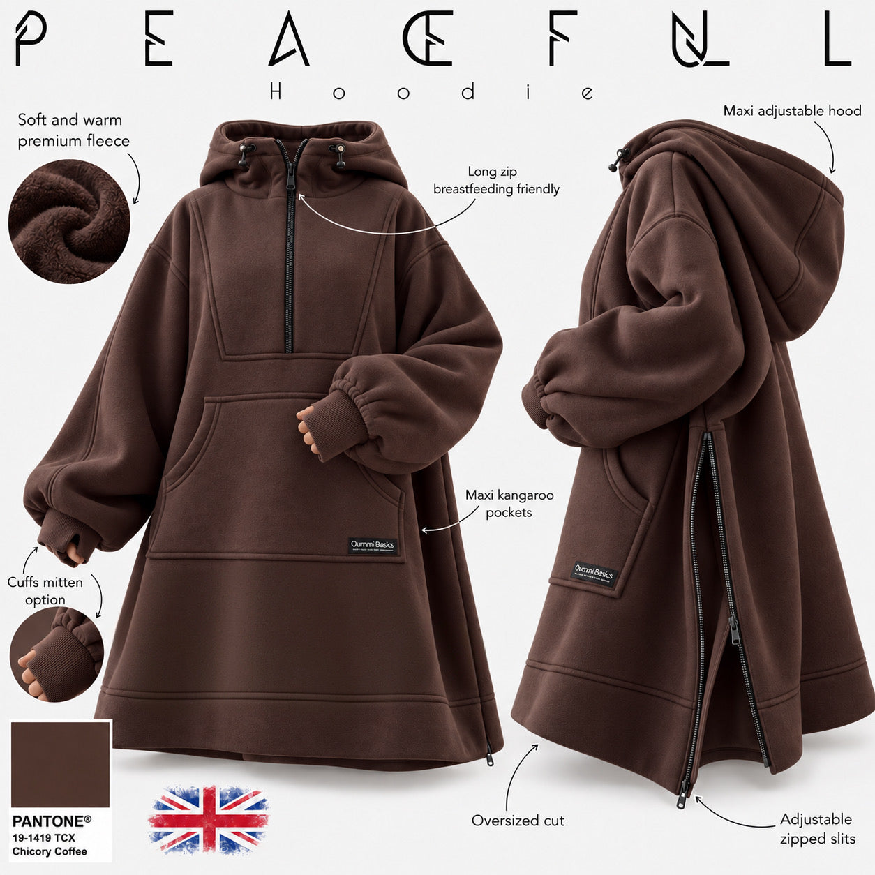 Oversized hooded sweatshirt "PEACEFULL HOODIE" - OUMMI BASICS