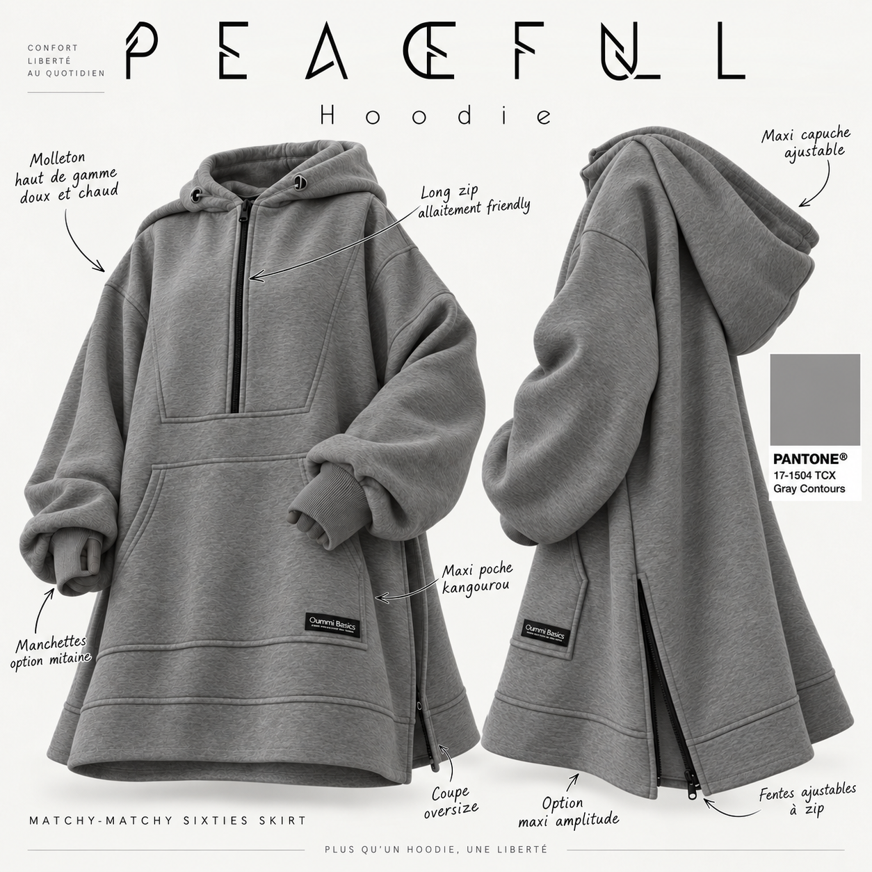 Oversized hooded sweatshirt "PEACEFULL HOODIE" - OUMMI BASICS
