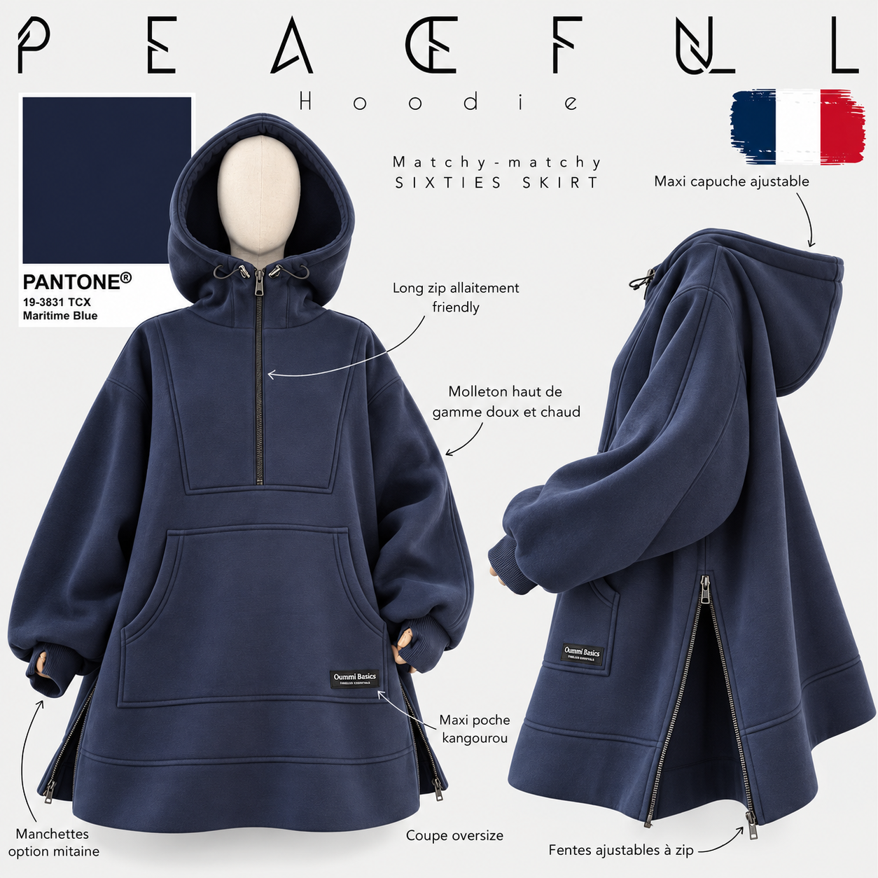 Oversized hooded sweatshirt "PEACEFULL HOODIE" - OUMMI BASICS