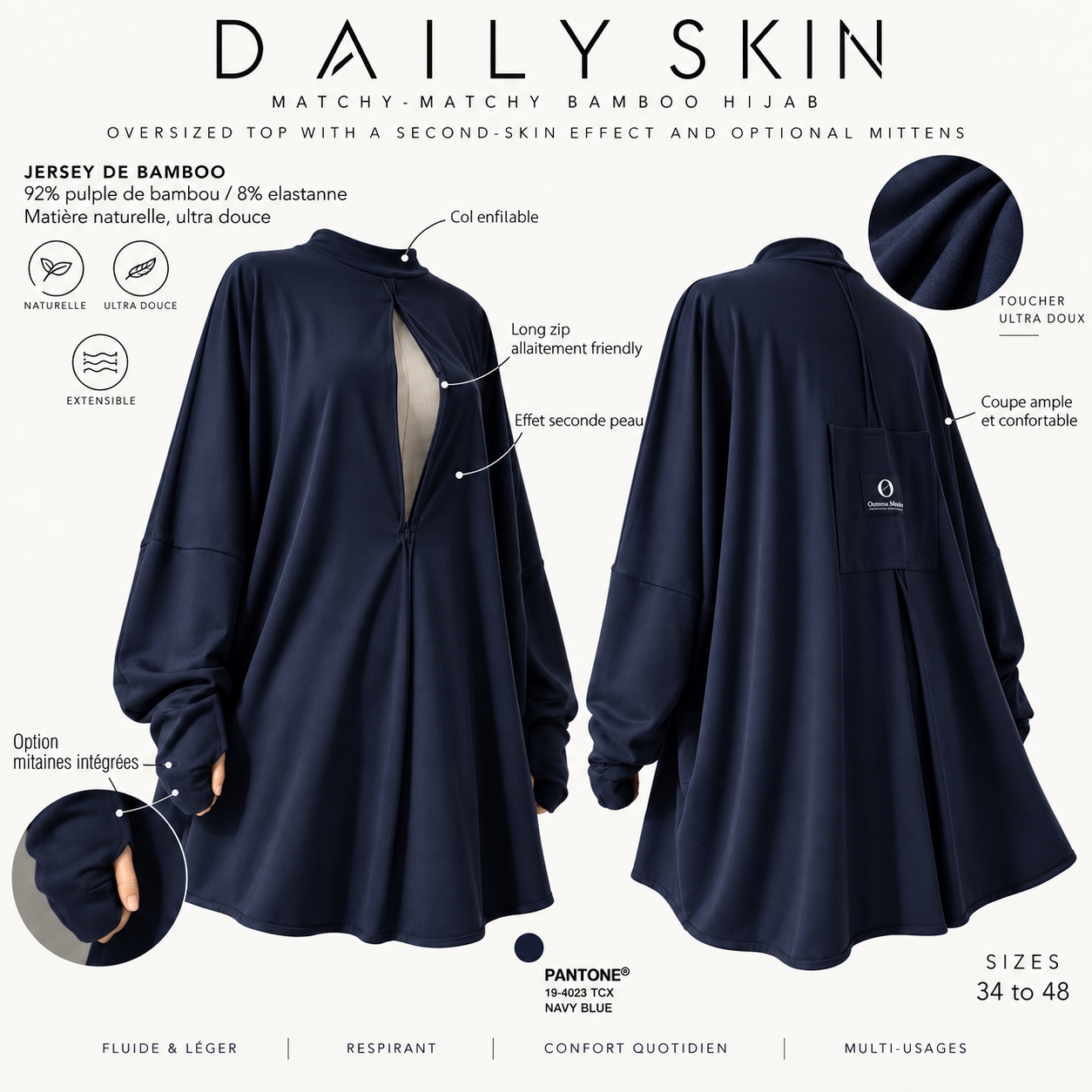 Top oversize efecto segunda piel con mitones «DAILY SKIN» - OUMMI BASICS