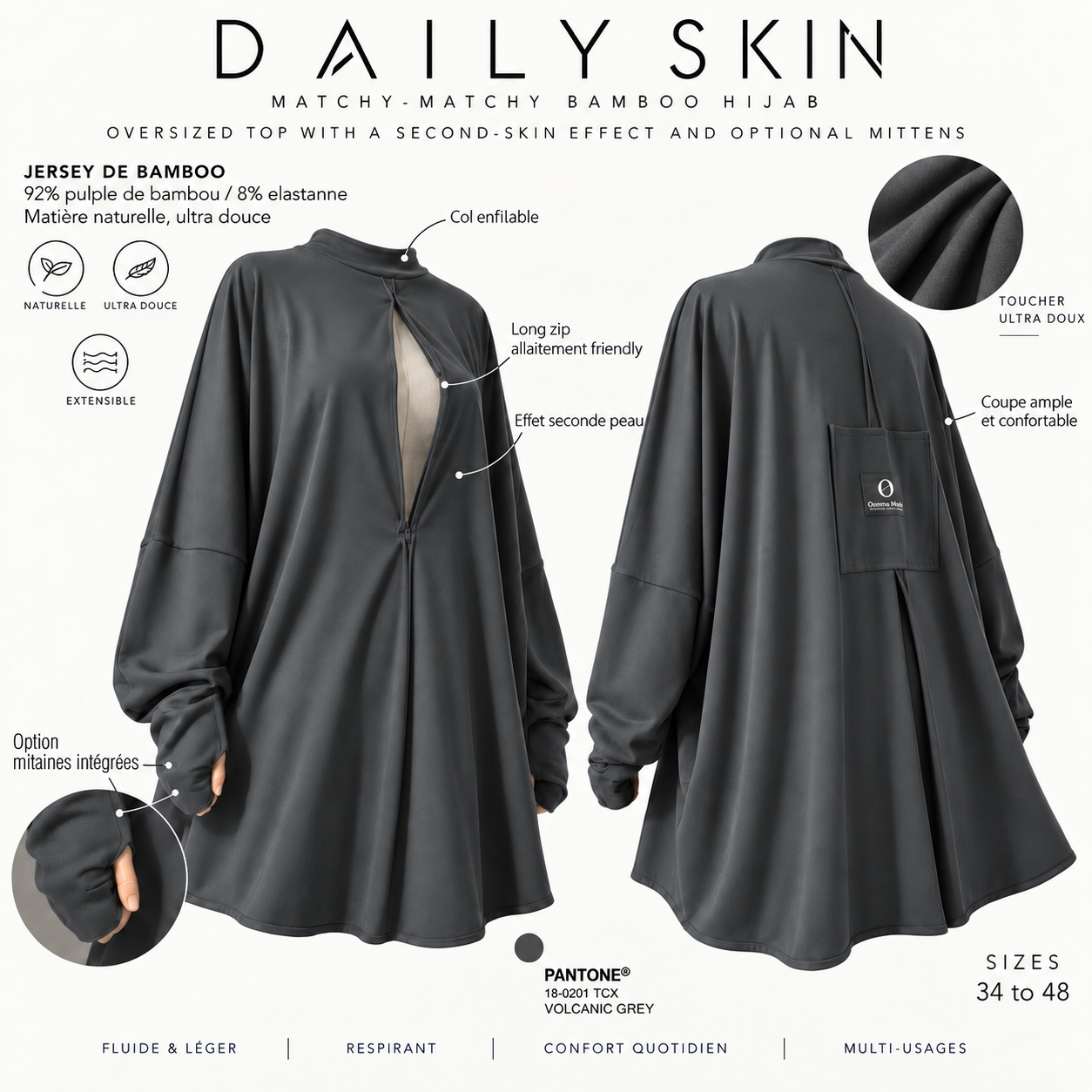 Top oversize effet seconde peau option mitaine « LE DAILY SKIN » - OUMMI BASICS