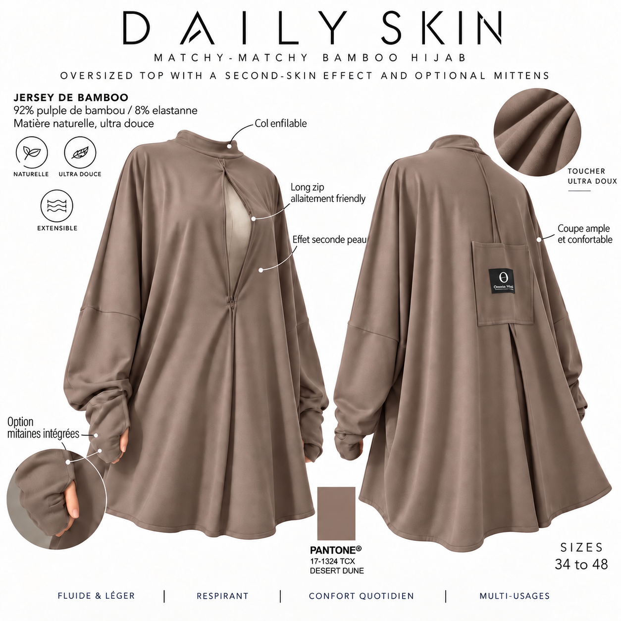 Top oversize effet seconde peau option mitaine « LE DAILY SKIN » - OUMMI BASICS