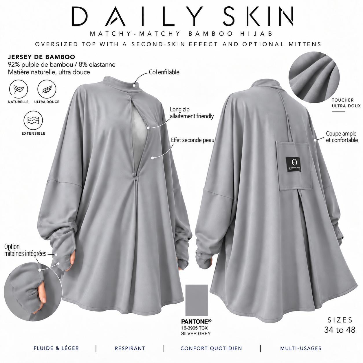 Top oversize effet seconde peau option mitaine « LE DAILY SKIN » - OUMMI BASICS