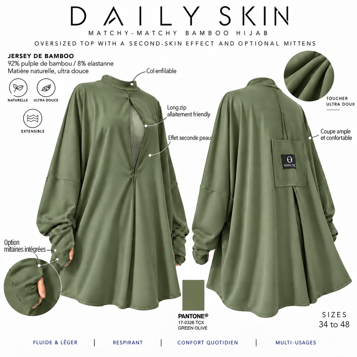 Top oversize effet seconde peau option mitaine « LE DAILY SKIN » - OUMMI BASICS