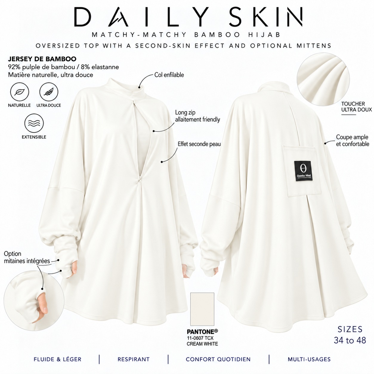 Top oversize effet seconde peau option mitaine « LE DAILY SKIN » - OUMMI BASICS