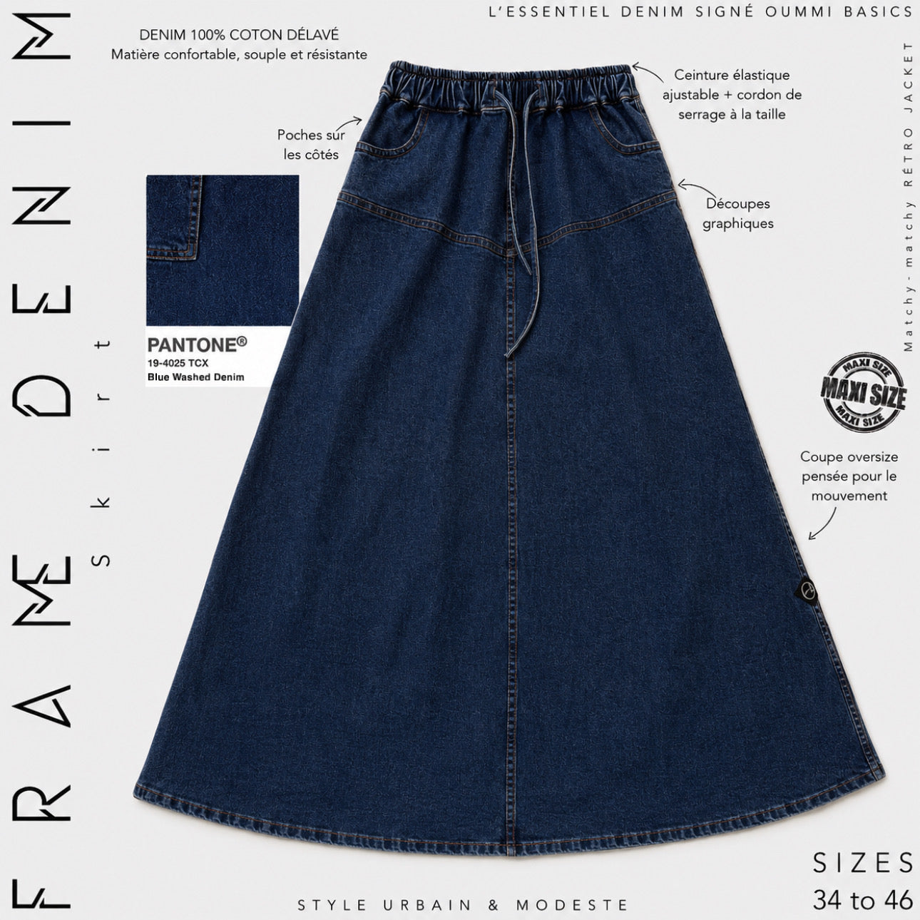 Jupe longue en jean « FRAME DENIM SKIRT » - OUMMI BASICS