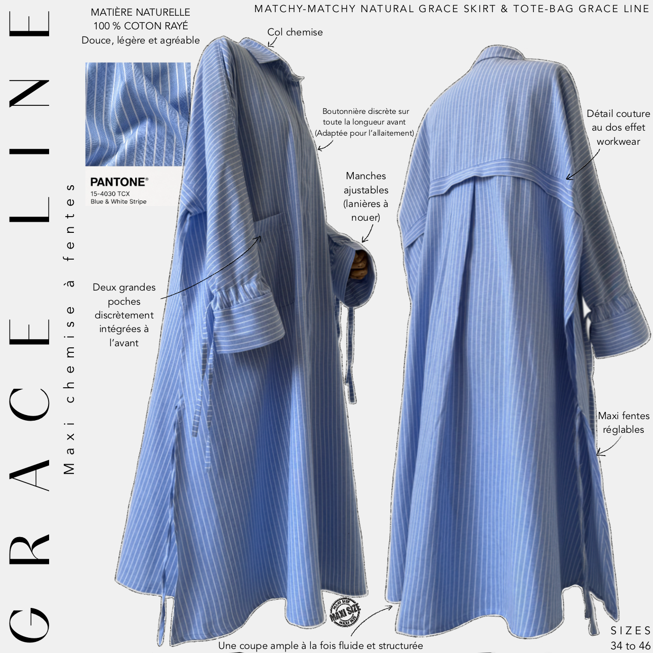 Chemise longue 100% coton à rayures « GRACE LINE SHIRT » - OUMMI BASICS