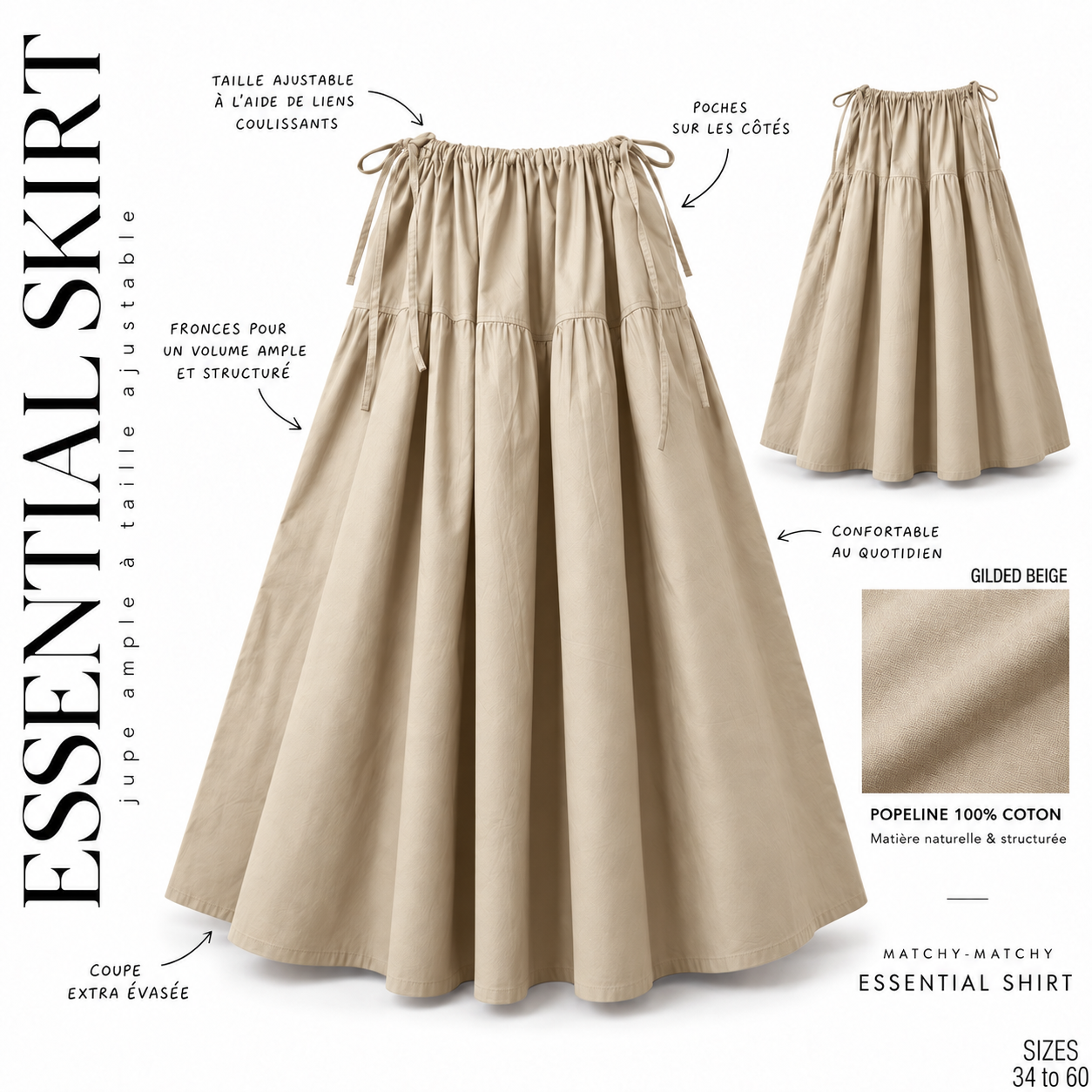 Maxi jupe en coton ajustable « ESSENTIAL SKIRT » - OUMMI BASICS