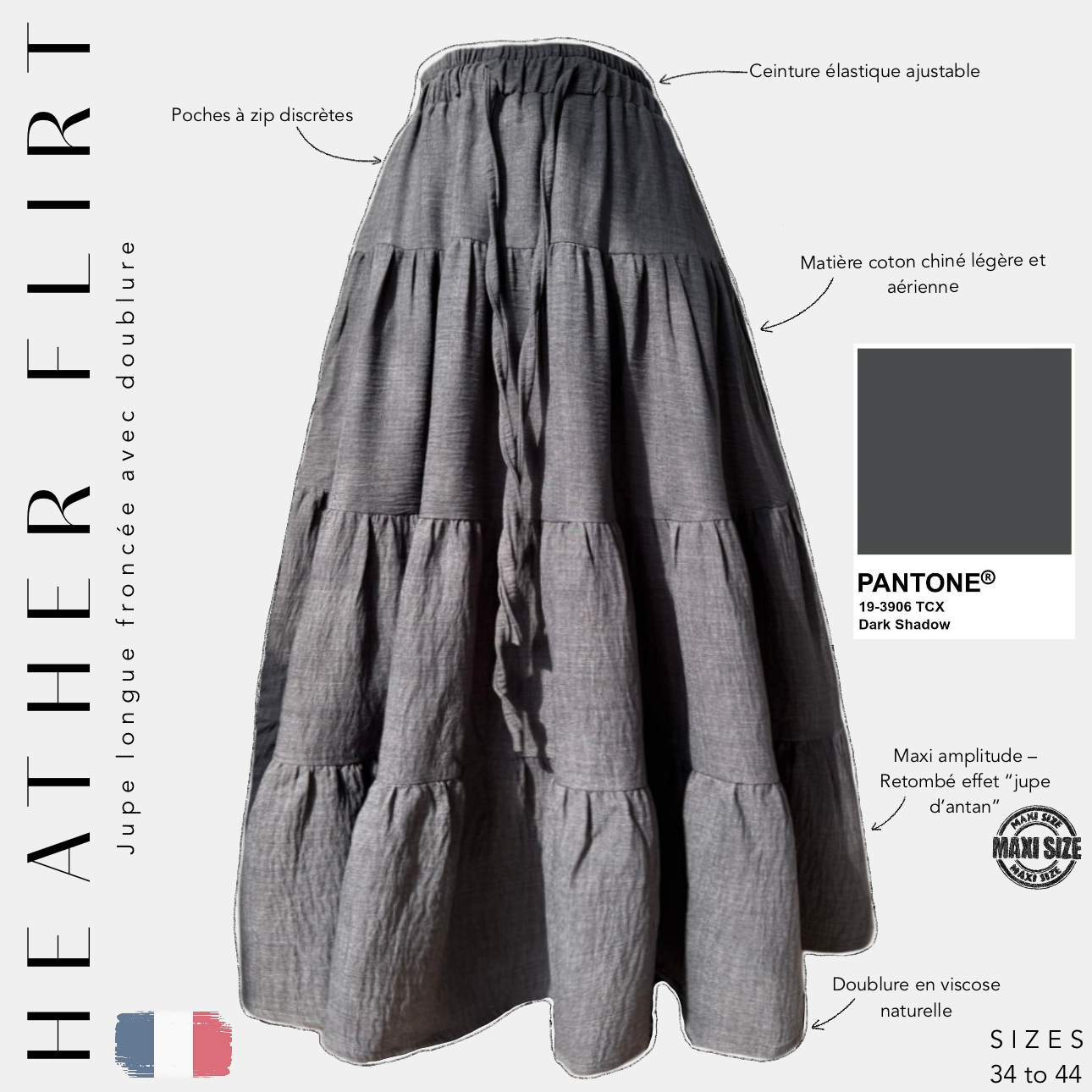 Jupe longue froncée « HEATHER FLIRT » - OUMMI BASICS