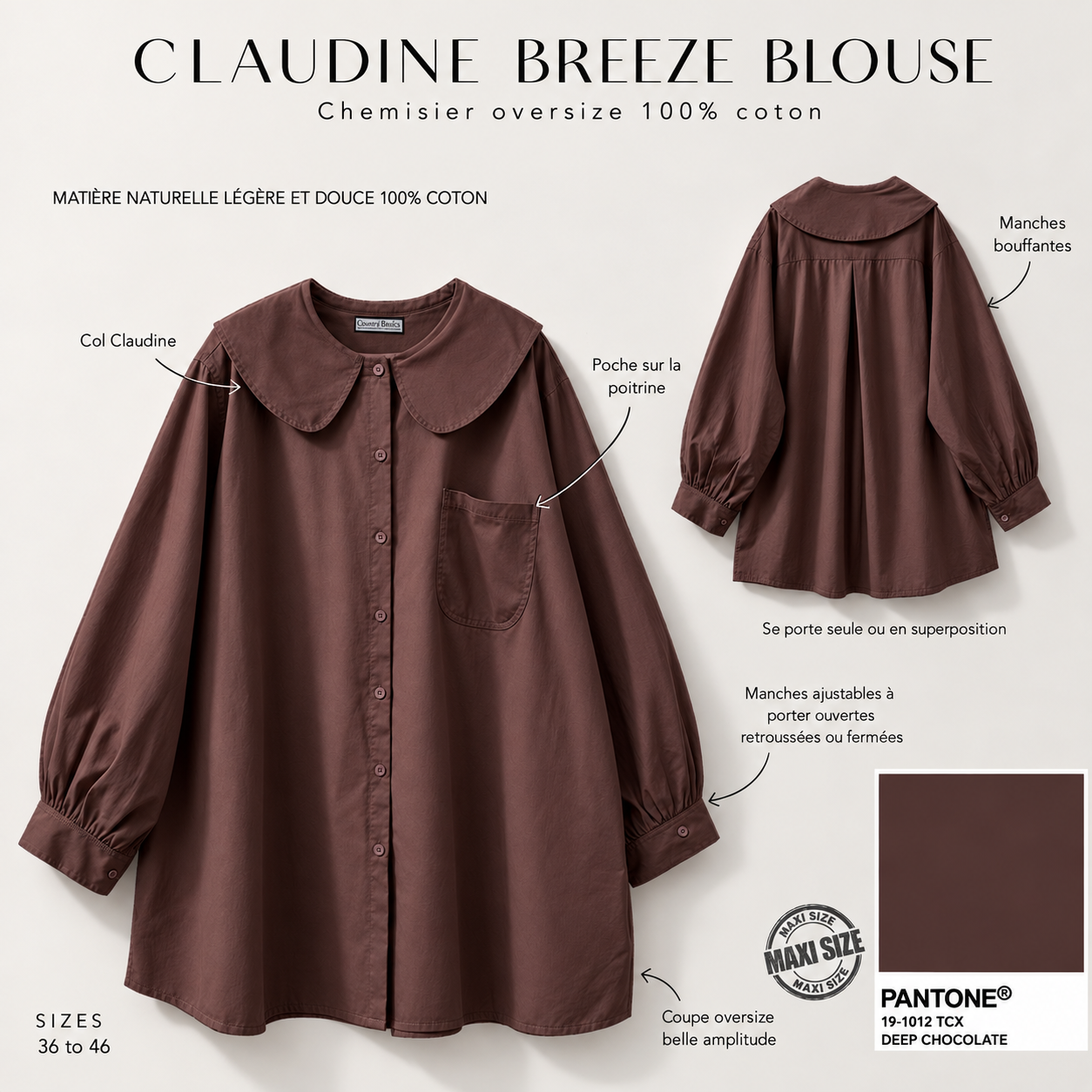 Chemisier oversize 100% Coton "CLAUDINE BREEZE BLOUSE" - OUMMI BASICS