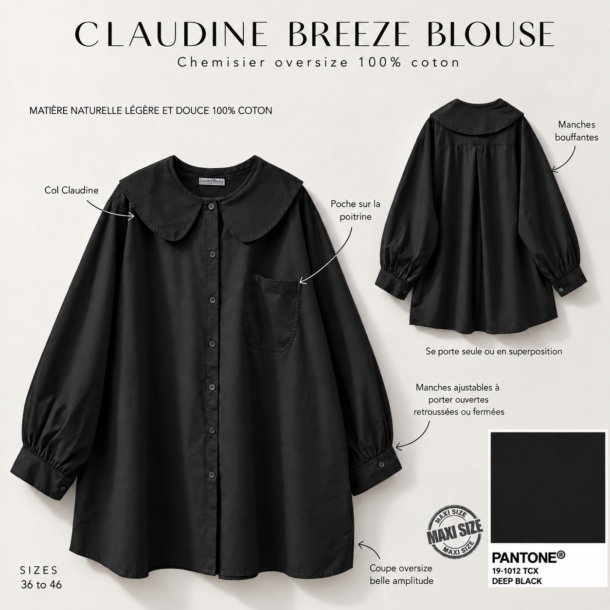 Chemisier oversize 100% Coton "CLAUDINE BREEZE BLOUSE" - OUMMI BASICS