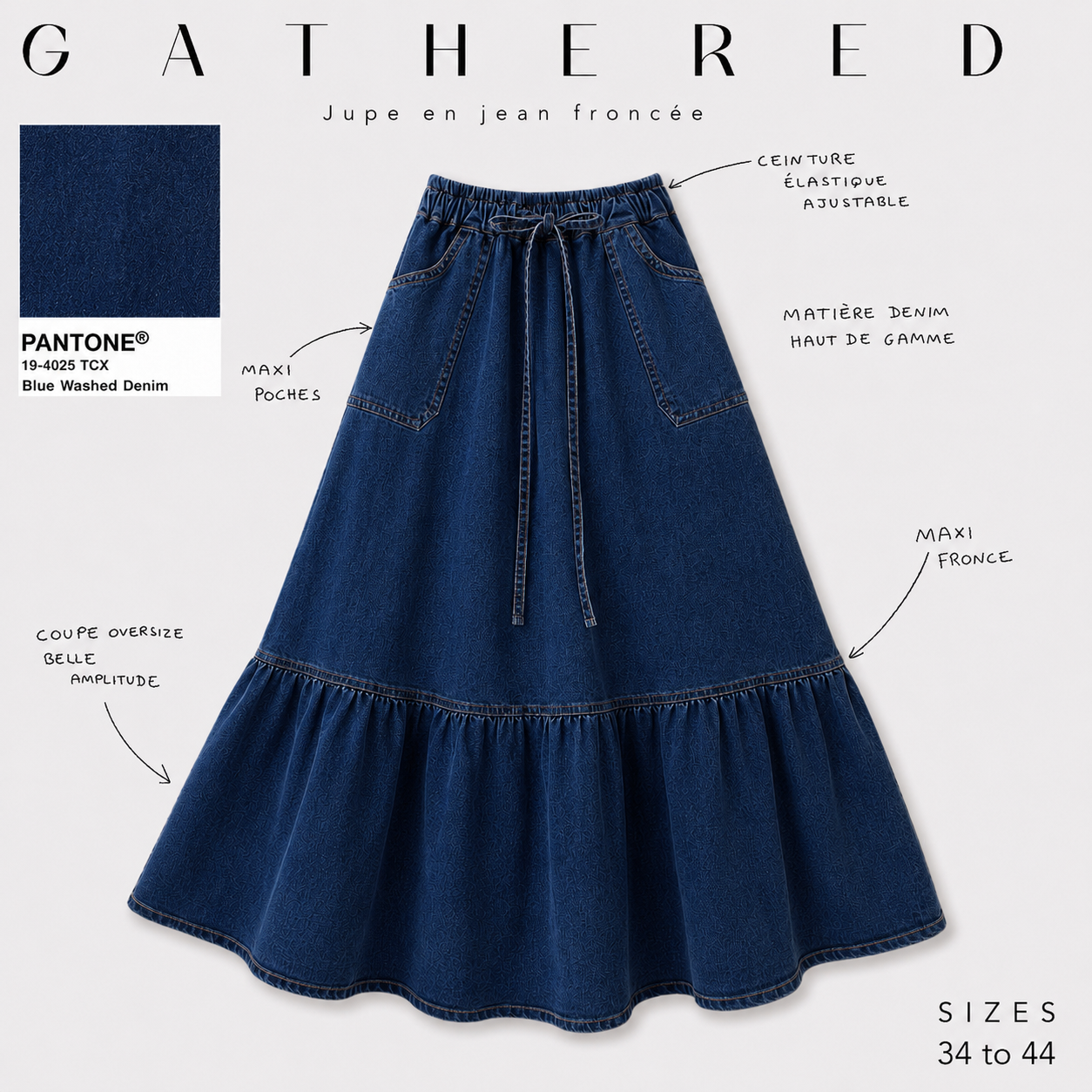 Jupe longue en jean « GATHERED DENIM SKIRT » - OUMMI BASICS
