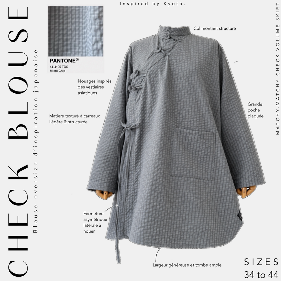 Blouse oversize à nouer « CHECK BLOUSE » - OUMMI BASICS