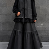 Long denim skirt "GATHERED DENIM SKIRT" - OUMMI BASICS