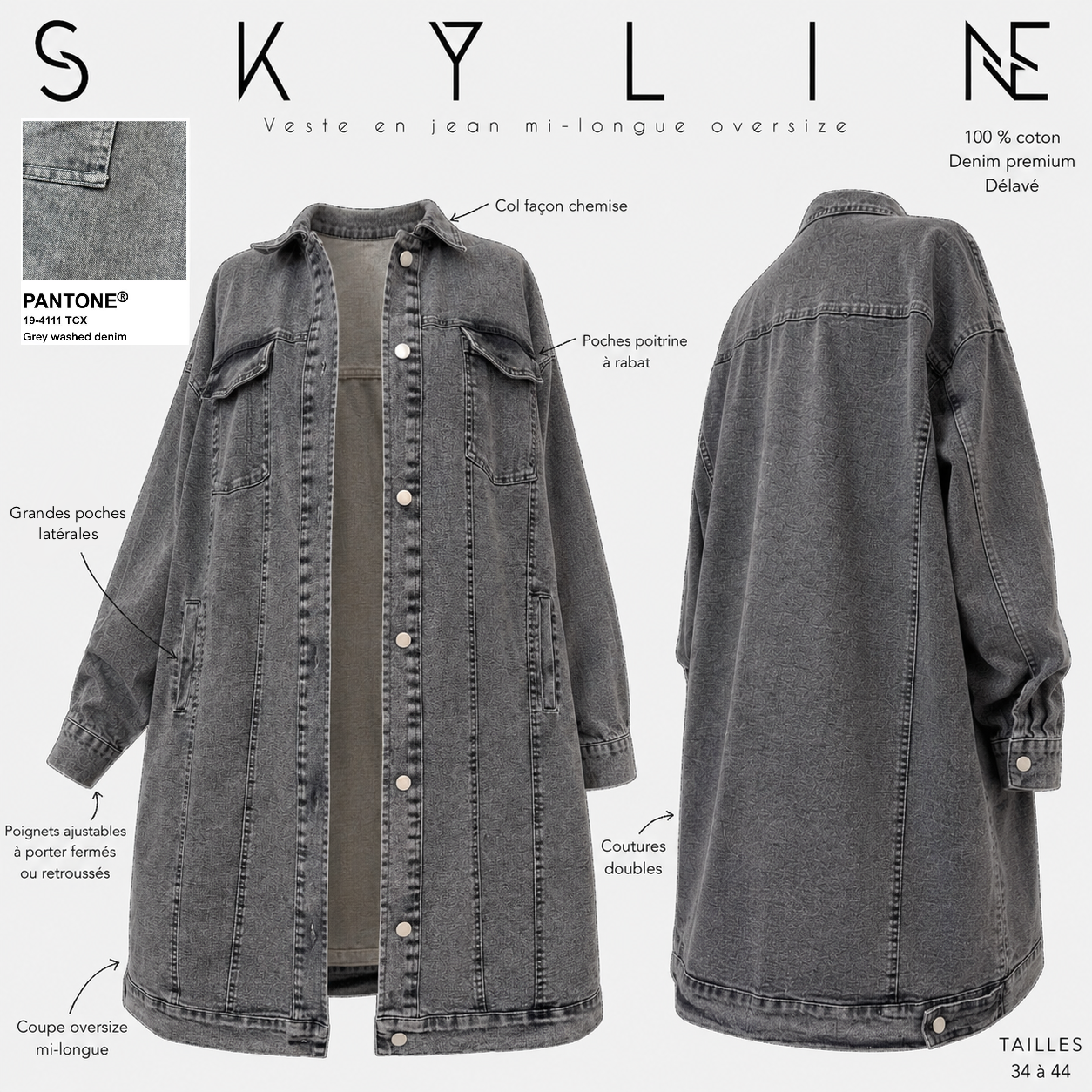 Veste en jean longue oversize « SKYLINE JACKET » - OUMMI BASICS