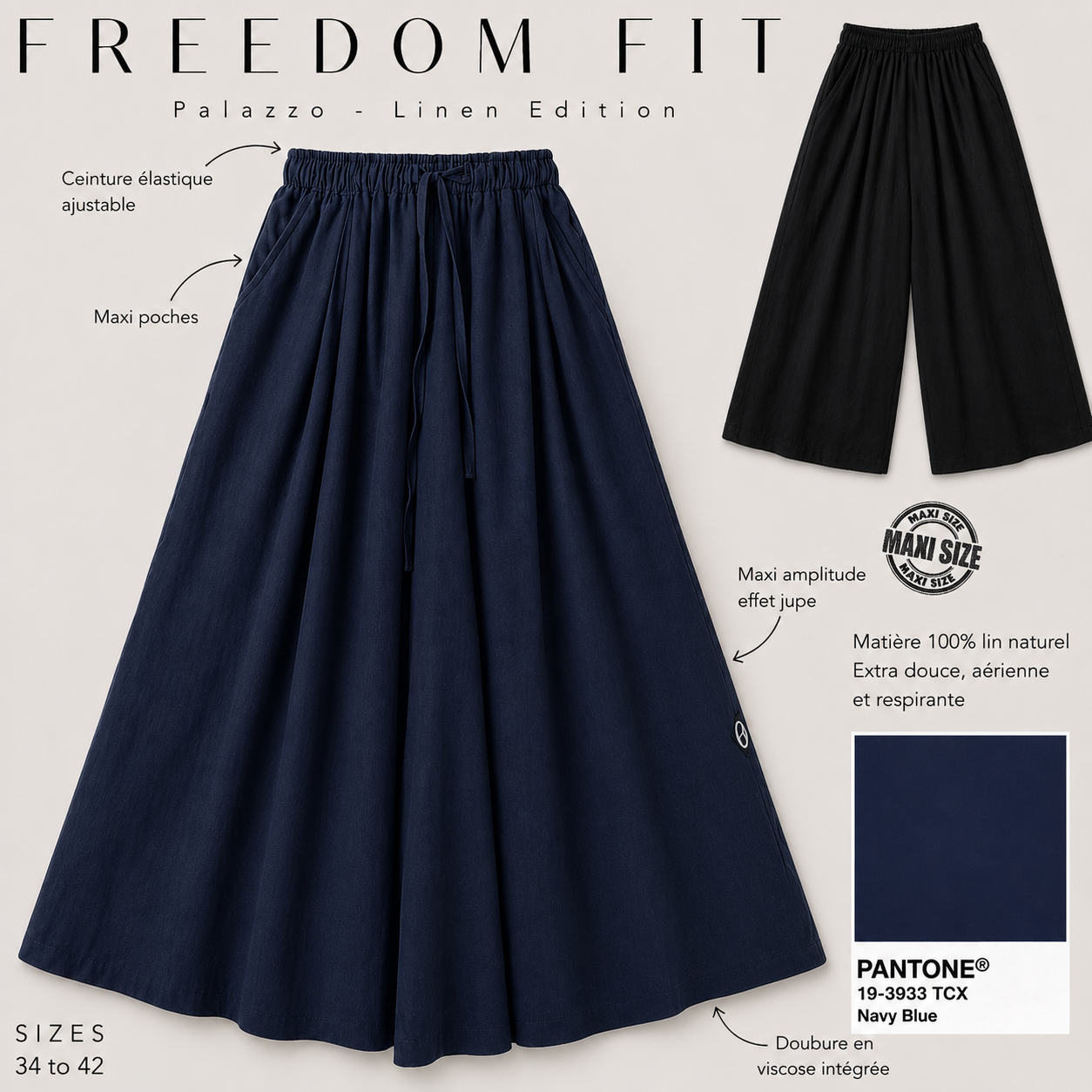 Pantalon palazzo femme en lin "FREEDOM FIT" - OUMMI BASICS